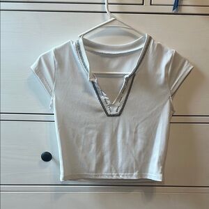 White Ribbed V-Neck Crop Top